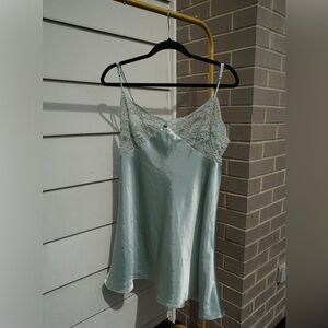 Vintage sage green satin slip mini dress